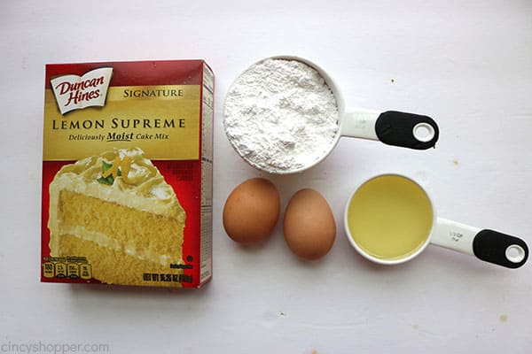Ingredients to make lemon cake mix cookies.