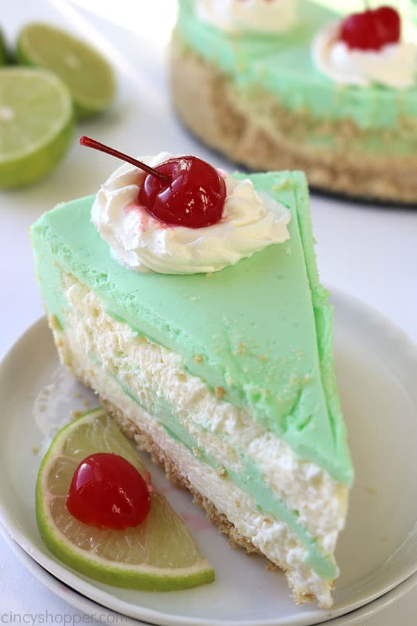 No Bake Lime Cheesecake on a plate.