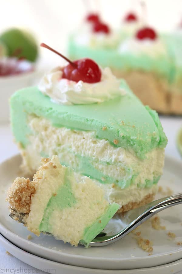 No Bake Lime cheesecake with fork.