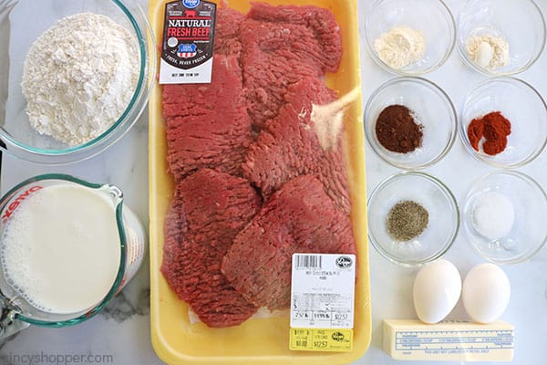 Ingredients to make chicken fried steak