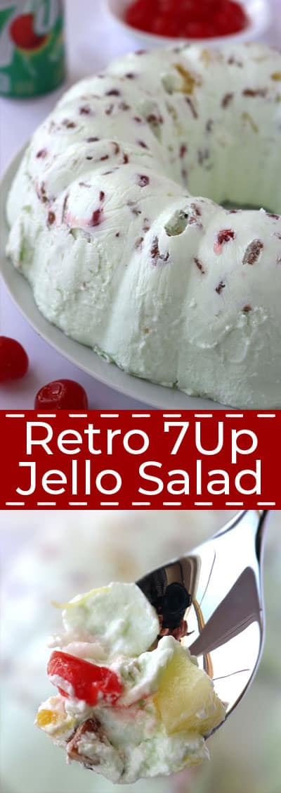 Retro 7Up Jello Salad long collagewith text.