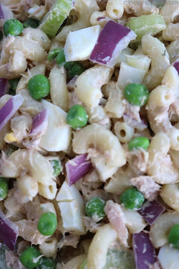 Closeup of Tuna Pasta Salad.