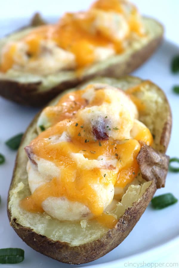 Twice Baked Potatoes with cheese and bacon.
