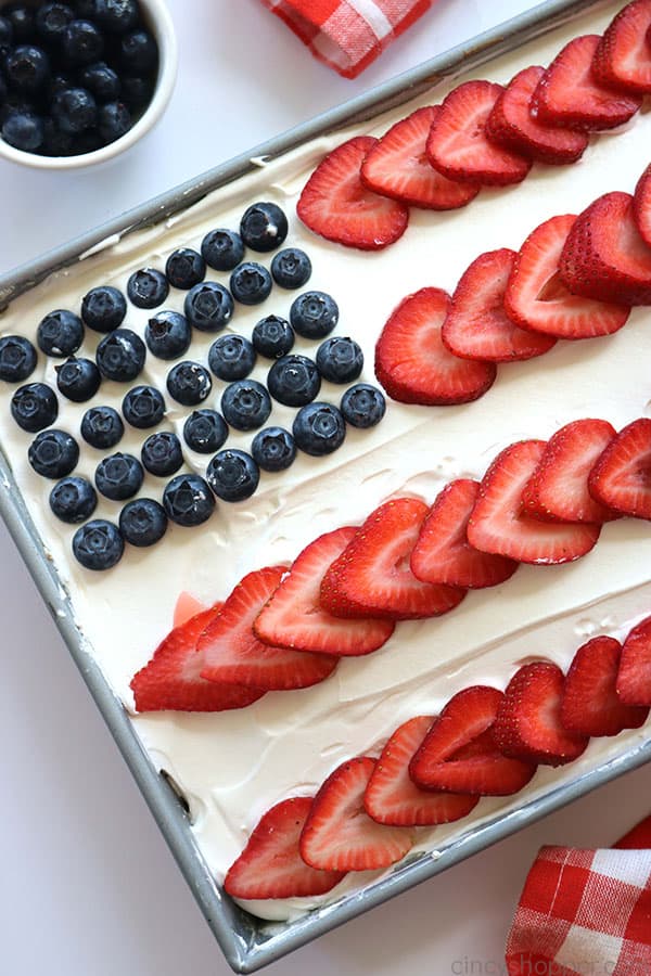 American Flag Cake in a pan