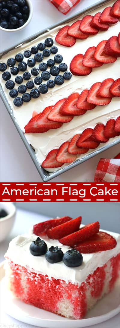 Long collage with American Flag Poke Cake