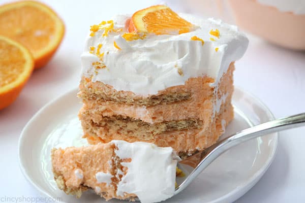 Orange Creamsicle Icebox Cake with a fork.