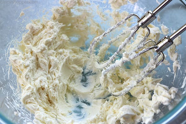 Beating cream cheese to make Creamsicle Icebox Cake.