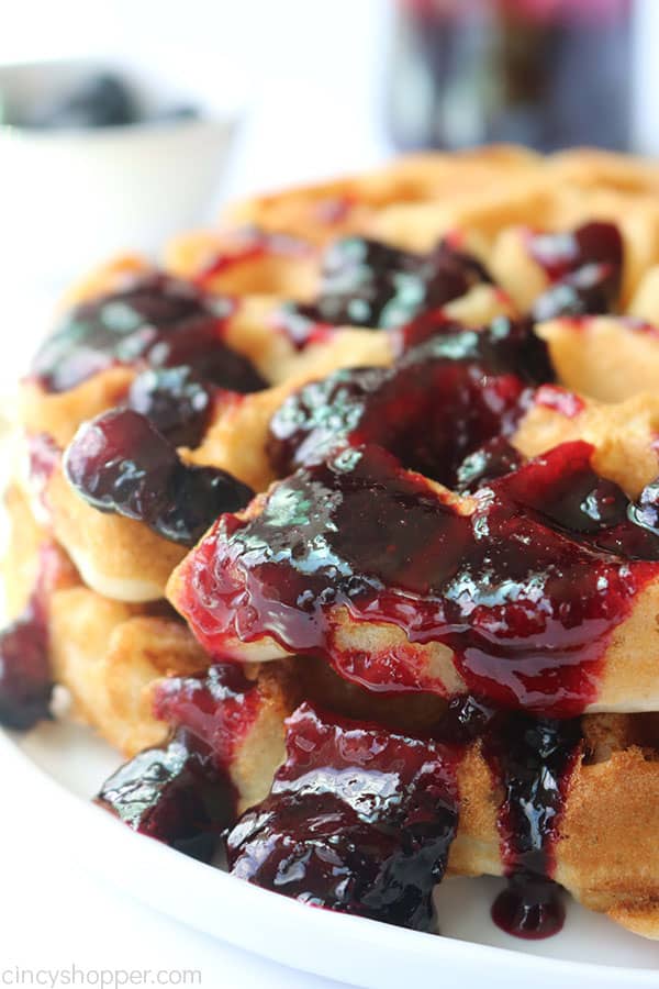 Easy Blueberry Sauce on top of waffles.