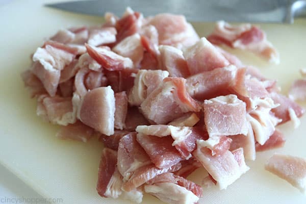 Raw bacon for baked beans.