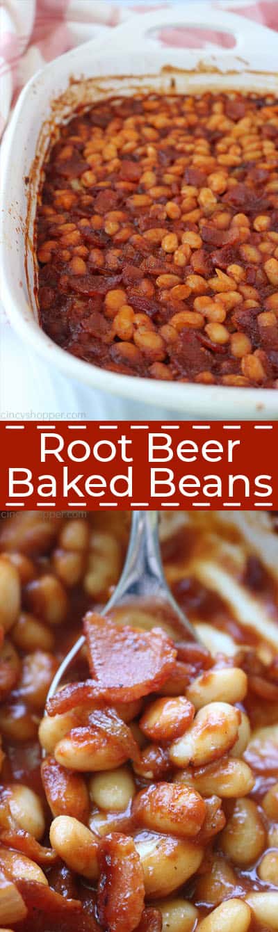 Long collage of Root Beer Baked Beans.