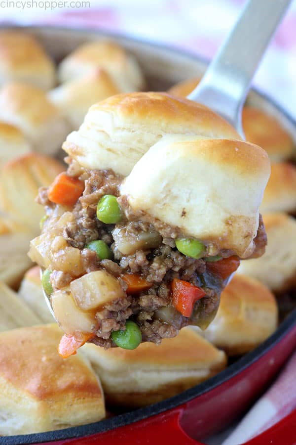 Skillet Ground Beef with Biscuits.