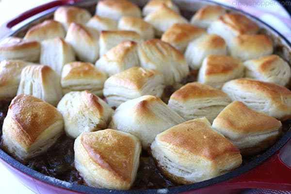 Baked Ground Beef and biscuits