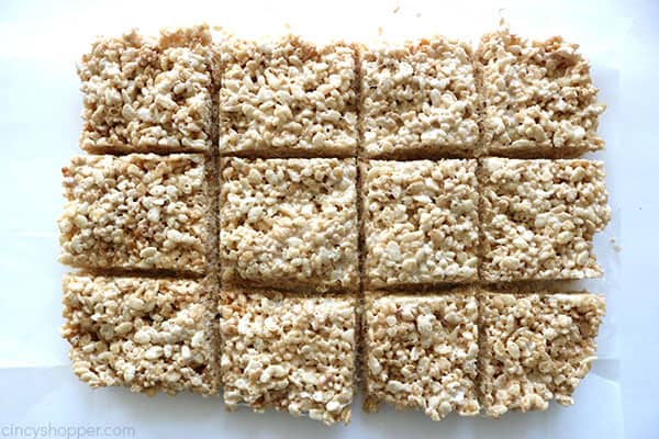 Cut in squares Krispie treats.