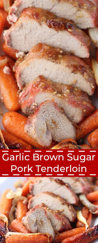 Long collage of sheet pan Garlic Brown Sugar Pork Tenderloin.