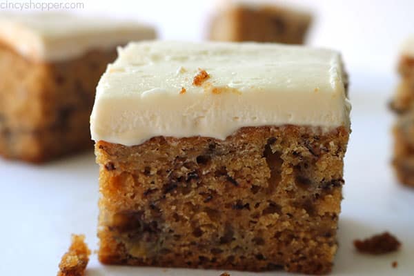 From scratch banana cake with cream cheese frosting.