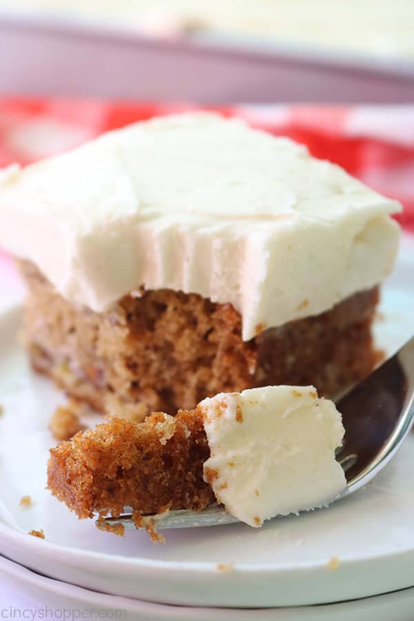 Homemade Banana Cake on a plate with fork.