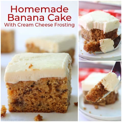 Small collage of Homemade Banana Cake.