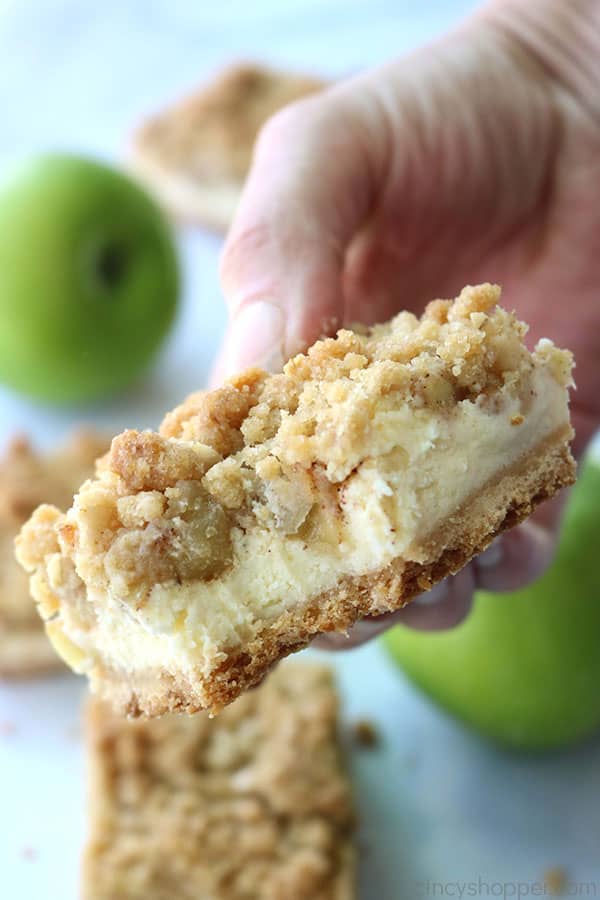Apple Cheesecake Bars with shortbread crust