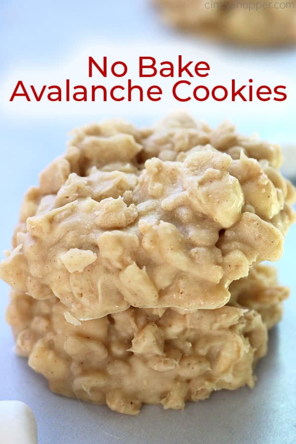 Stack of Avalanche Cookies with text.