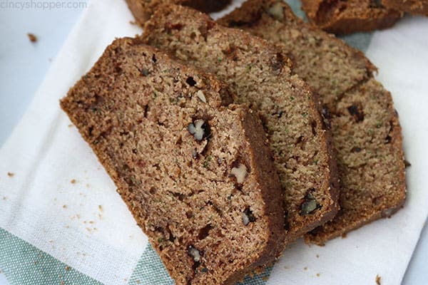 Slices of fresh zucchini bread.