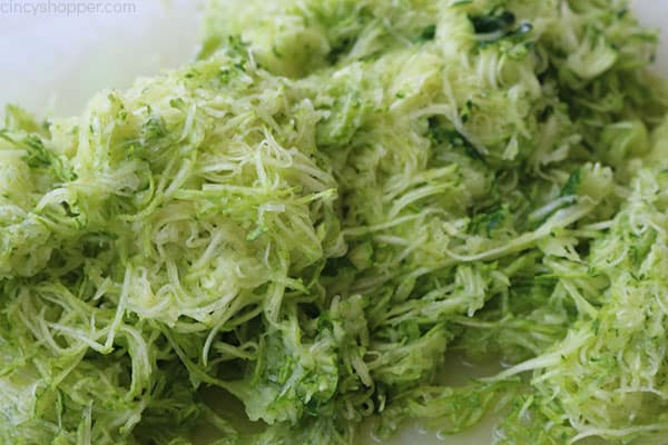 Shredded zucchini for making zucchini bread.