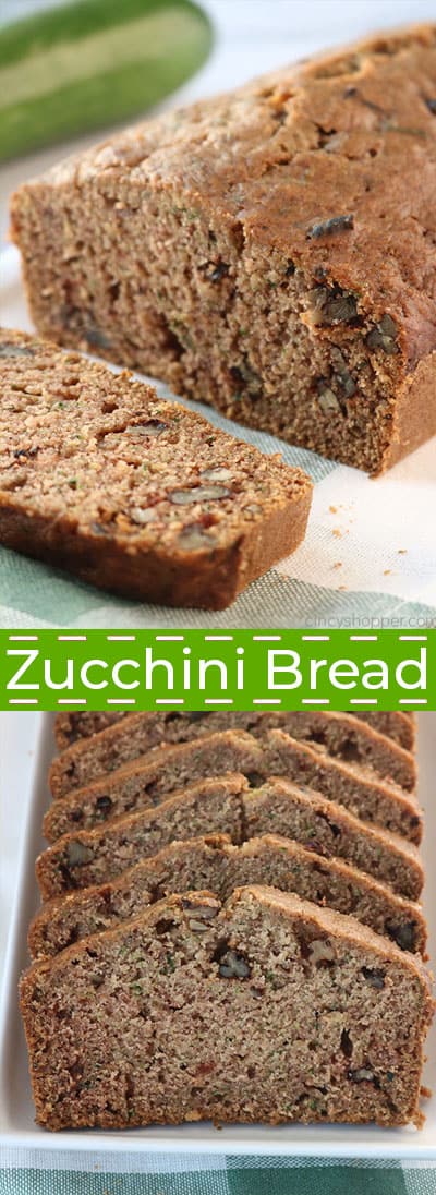 Zucchini bread loaf and slices.