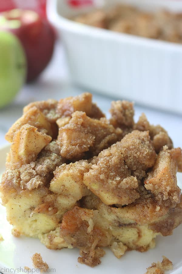Piece of Apple French Toast Casserole on a plate.