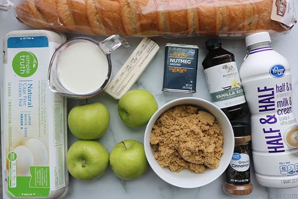 Ingredients to make Apple Overnight French Toast casserole.