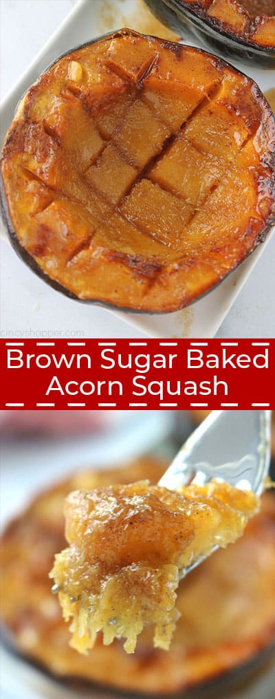 Long collage of Brown Sugar Baked Acorn Squash.