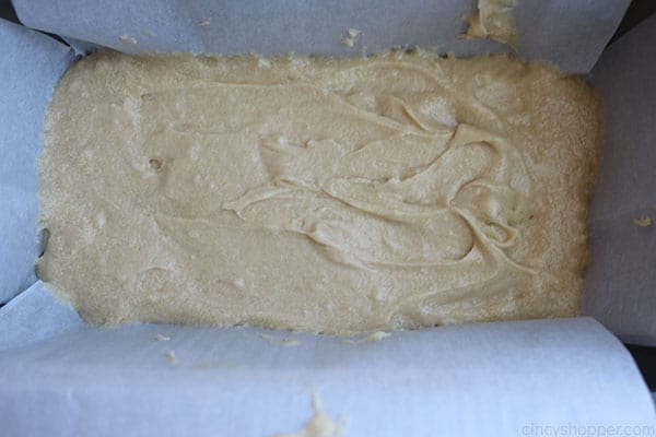 Apple Bread mixture in prepared loaf pan.