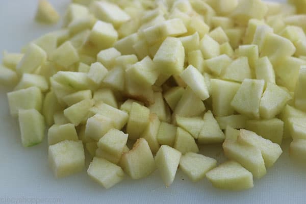 Diced apples for apple bread.