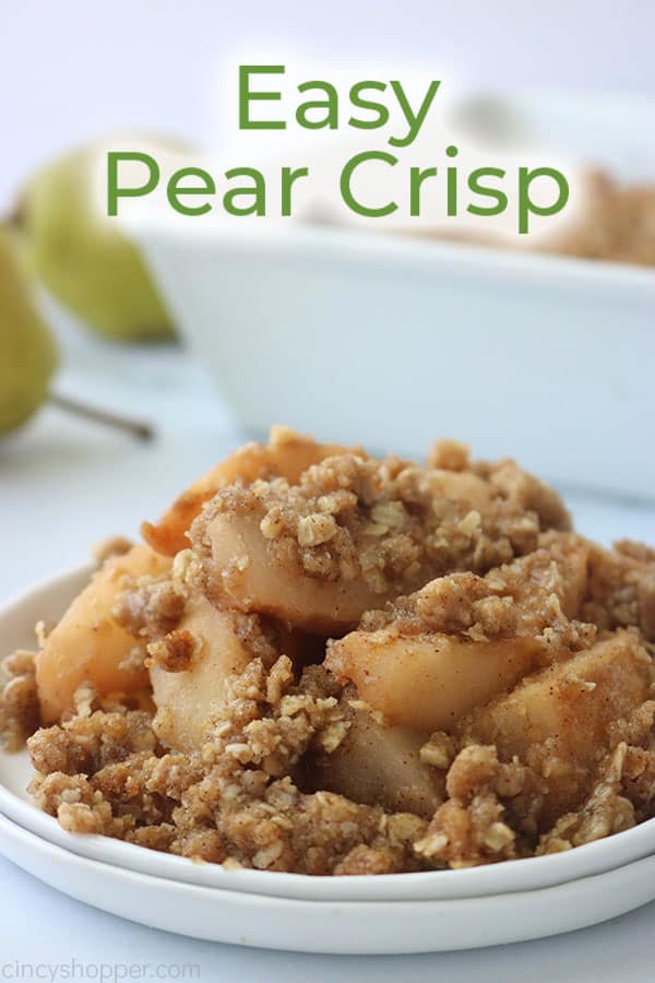 Easy Pear Crisp with crispy topping on a plate.