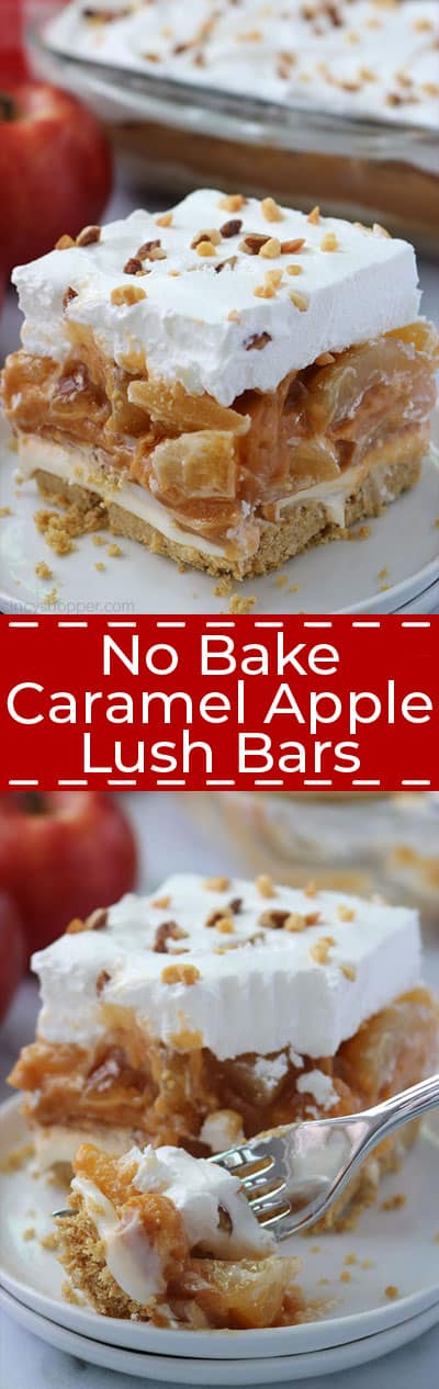 No Bake Caramel Apple Lush Bars collage.