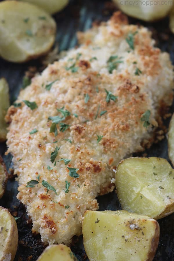Ranch Crusted Chicken on baking sheet.