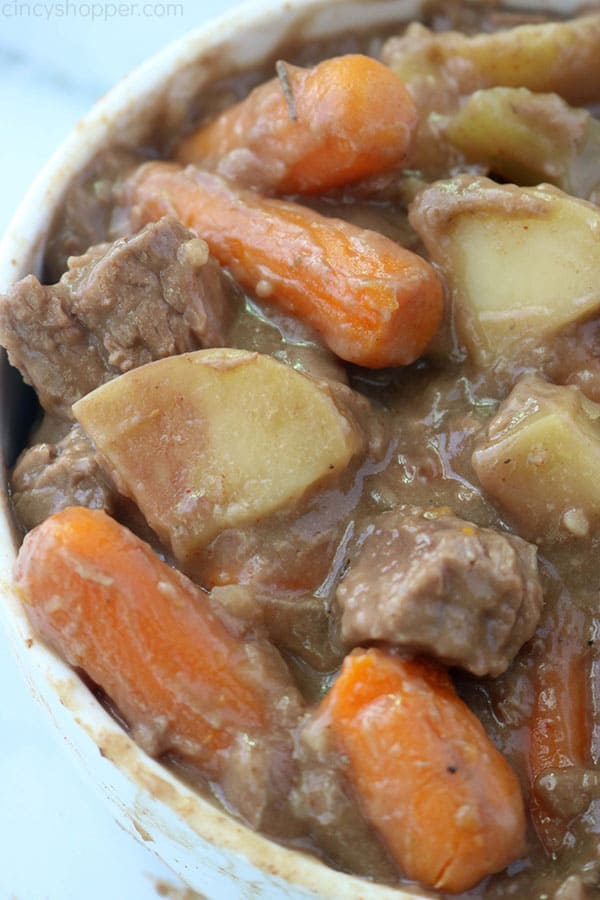 Crock Pot Beef Stew with potatoes and carrots in a bowl.