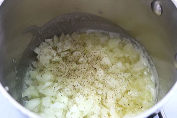 Onions and butter in a sauce pan.