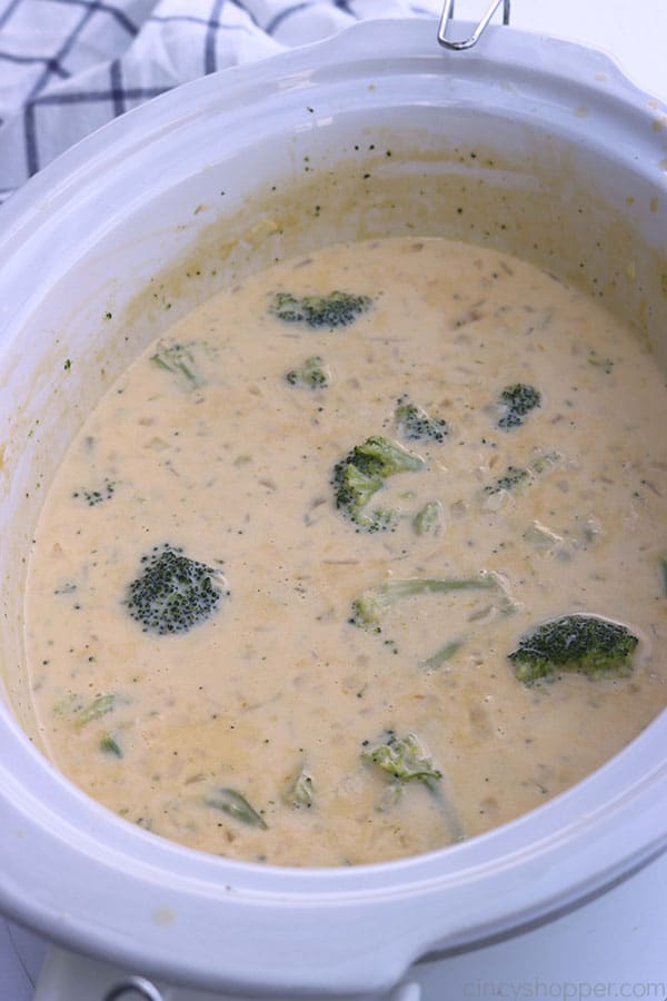 Broccoli Cheese Soup in a slow cooker.
