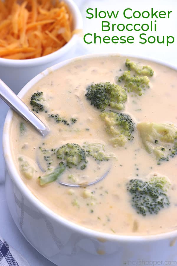Slow Cooker Broccoli soup in a bowl.