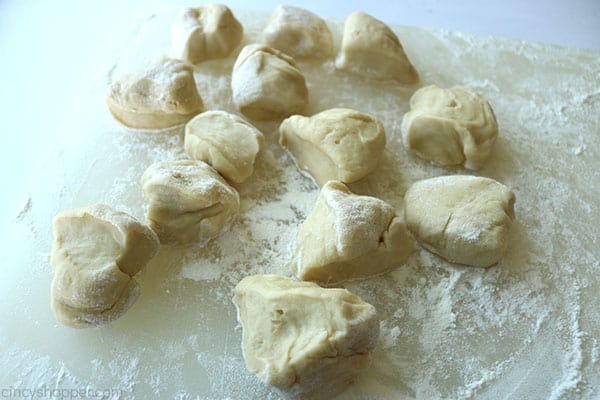 Dough balls for homemade dinner rolls.