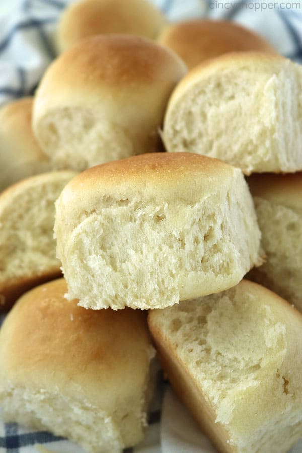 Stack of homemade dinner rolls.