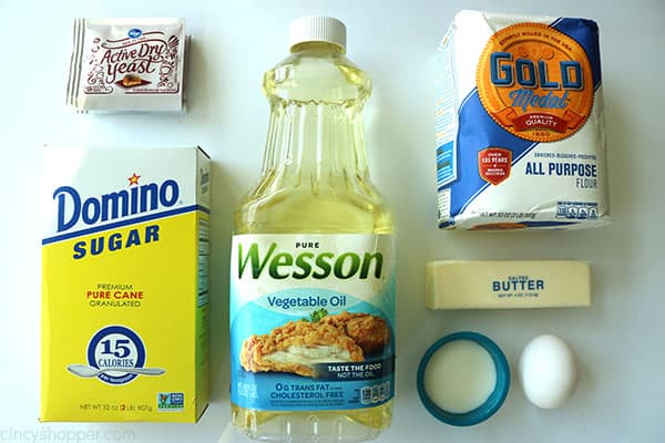 Ingredients to make easy dinner rolls.