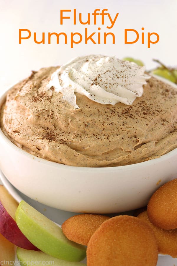 White bowl is easy pumpkin dip.