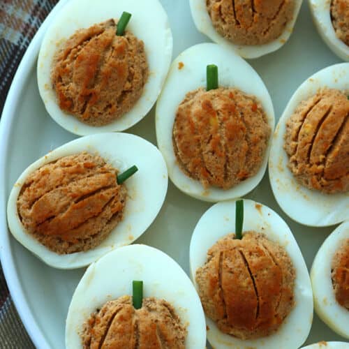 Thanksgiving Pumpkin Deviled Eggs - Aberdeen's Kitchen