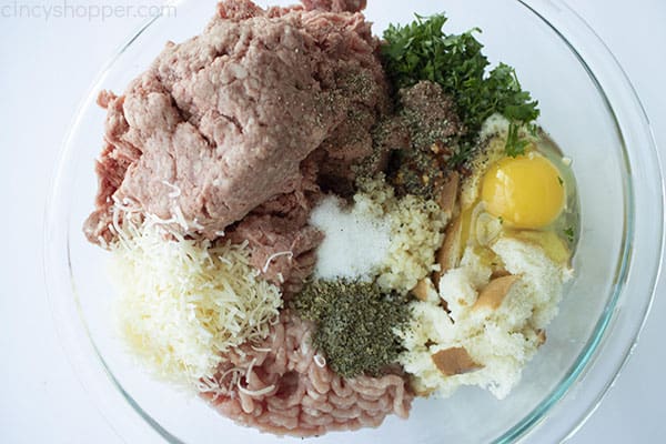 Italian Meatball ingredients in a bowl