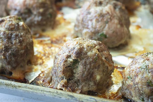 Cooked Italian Meatballs on a pan