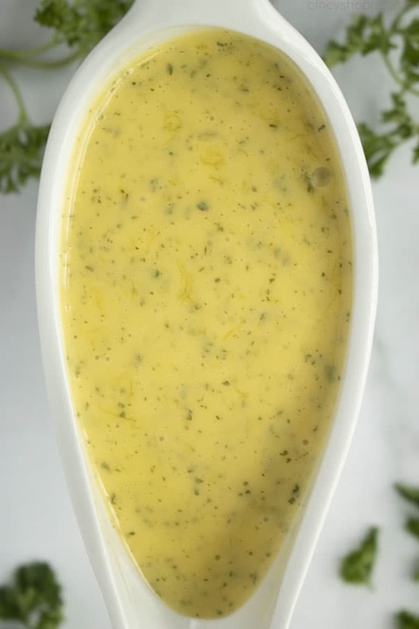 beanaise sauce in an oval serving dish