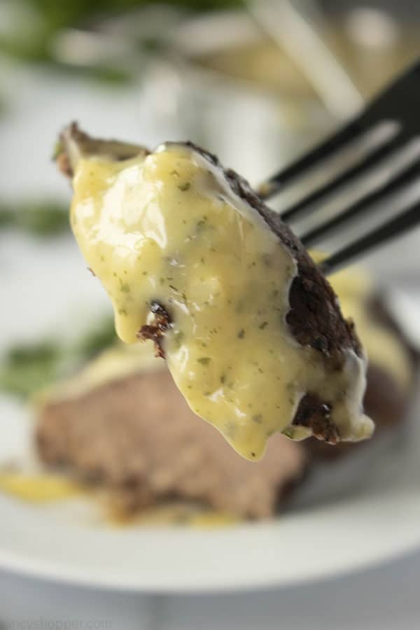 close up of steak with bearnaise sauce