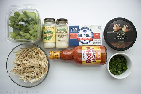 ingredients for spicy chicken on celery sticks