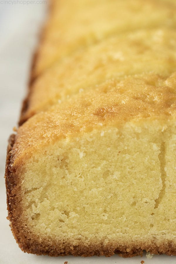 close up of a moist pound cake recipe