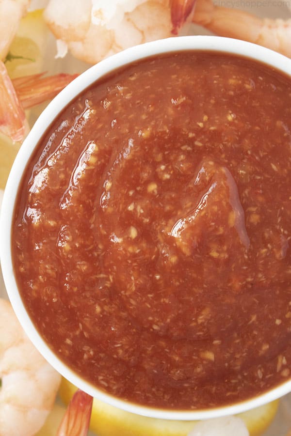 close up of homemade cocktail sauce in a bowl